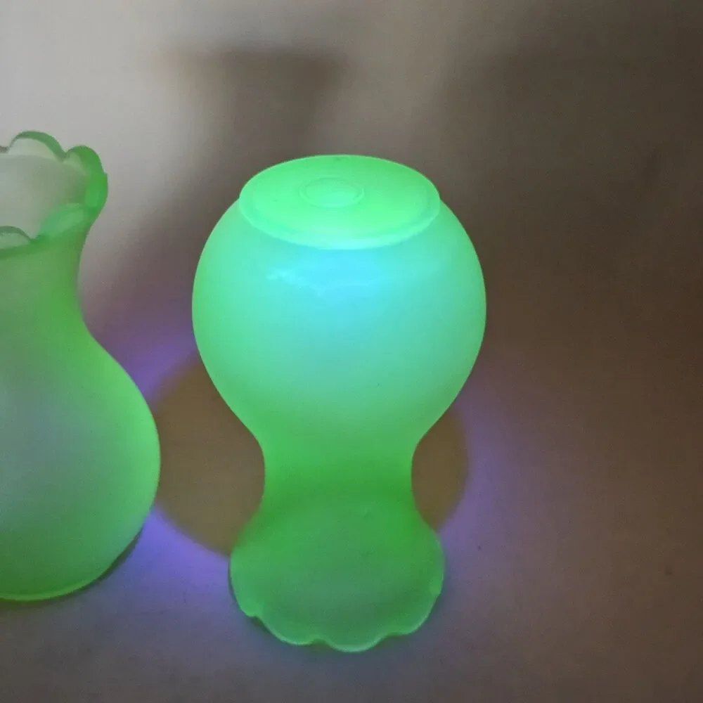 Vintage Viking Glass Frosted Green Uranium Glass Vases 6.25